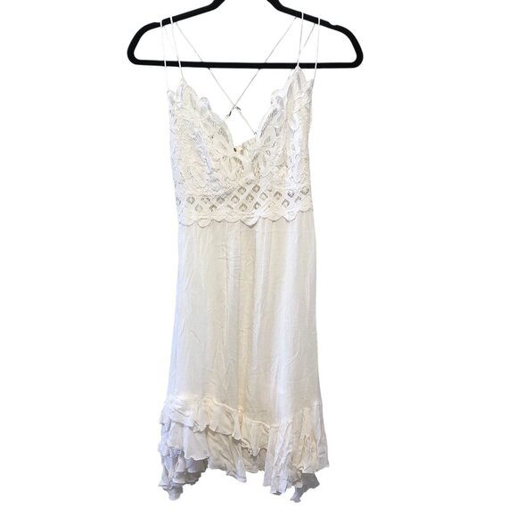 Free People One Adella Solid White Floral Lace Sleeveless Slip Dress M - Picture 2 of 9